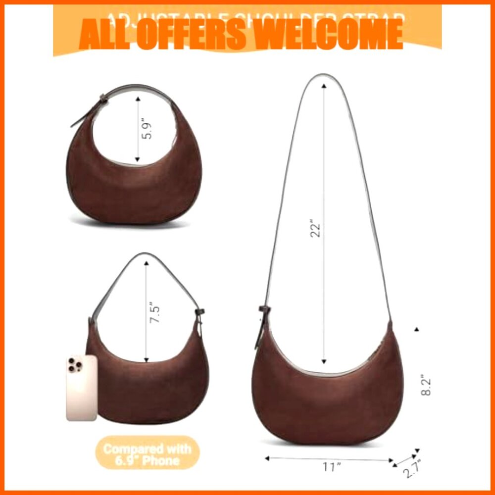 Faux Suede Hobo Bag with Adjustable Strap, Crossbody Shoulder Purse - Picture 5 of 7